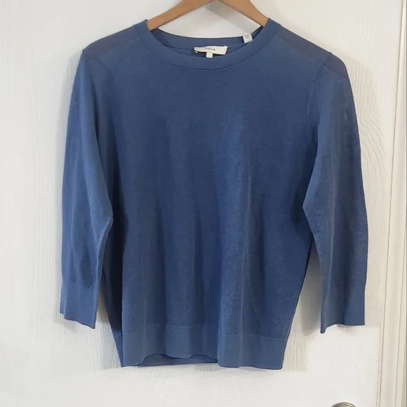 Vince Sheer Textured Knit Crewneck Pullover Blue Womens  Top‎ - Picture 2 of 8